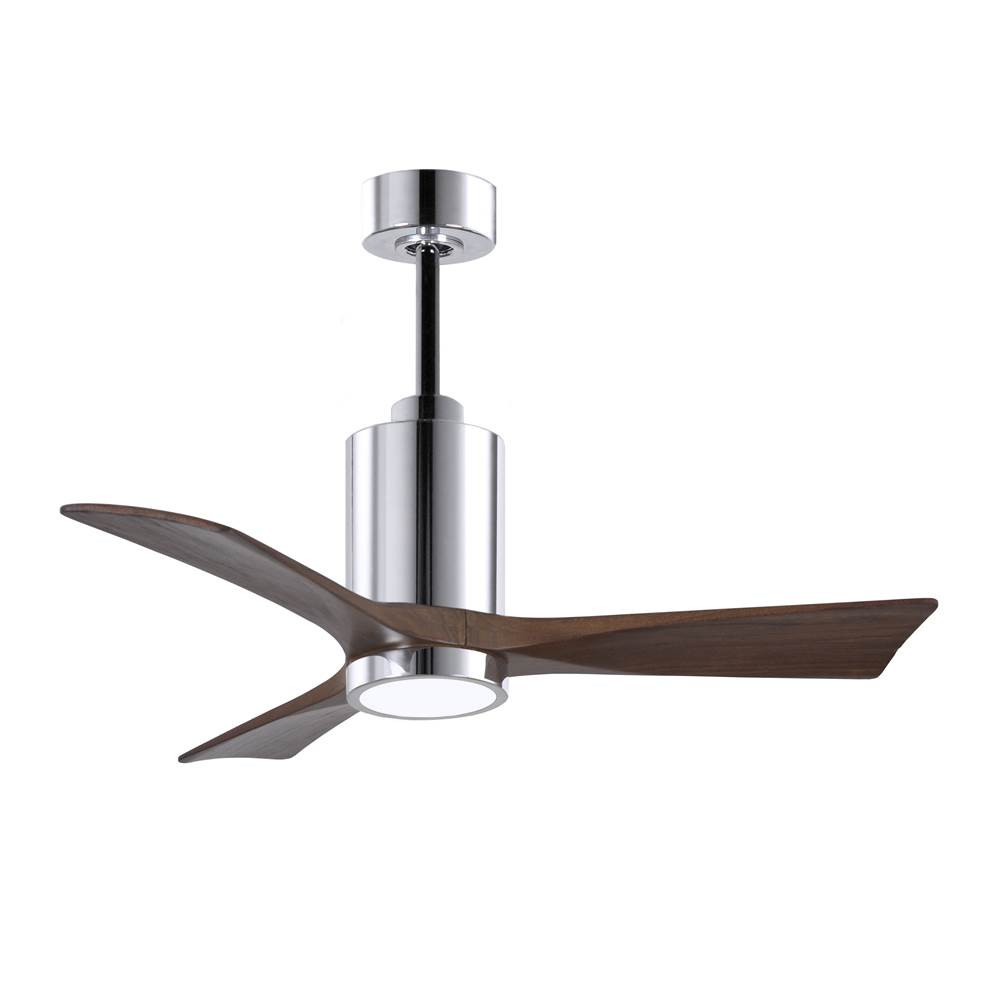 Matthews Fan Company Patricia-3 three-blade ceiling fan in Polished Chrome finish with 42'' solid walnut tone blades and dimmable LED light kit