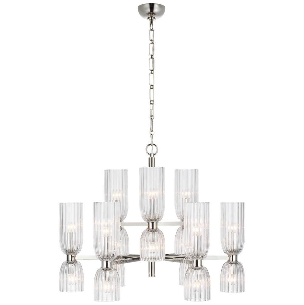 Visual Comfort Signature Collection Asalea Medium Two-Tier Chandelier in Polished Nickel with Clear Glass