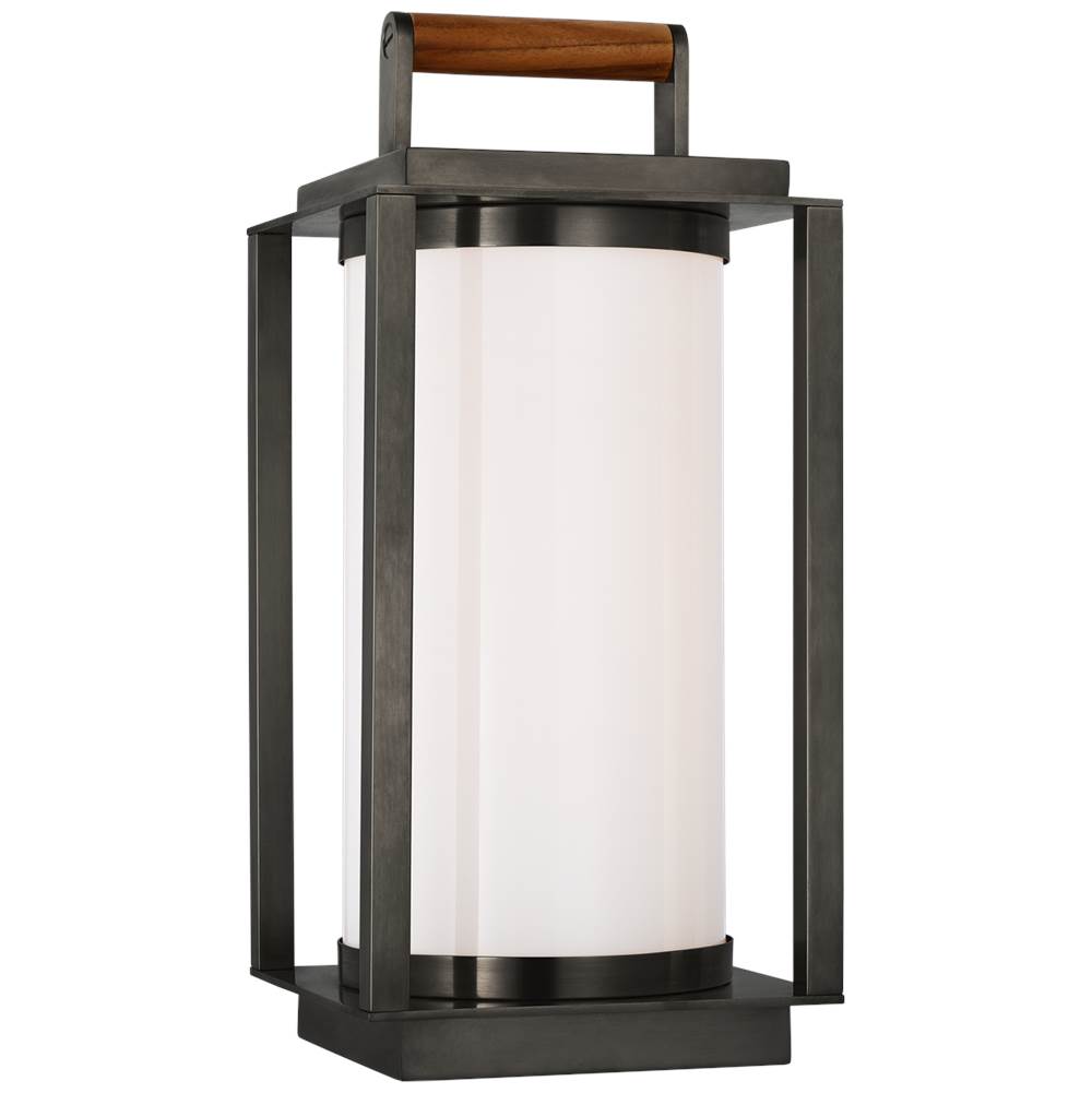 Visual Comfort Signature Collection Northport Small Table Lantern in Bronze and Teak with White Glass